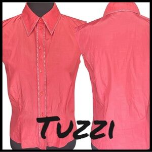 Tuzzi Coral Red/Pink Mini Metal Grommet Sleeveless Button Up Collar Top (6)